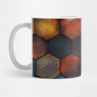 Geometric Timber: Crystalline Hexagons in Amber and Blue Mug